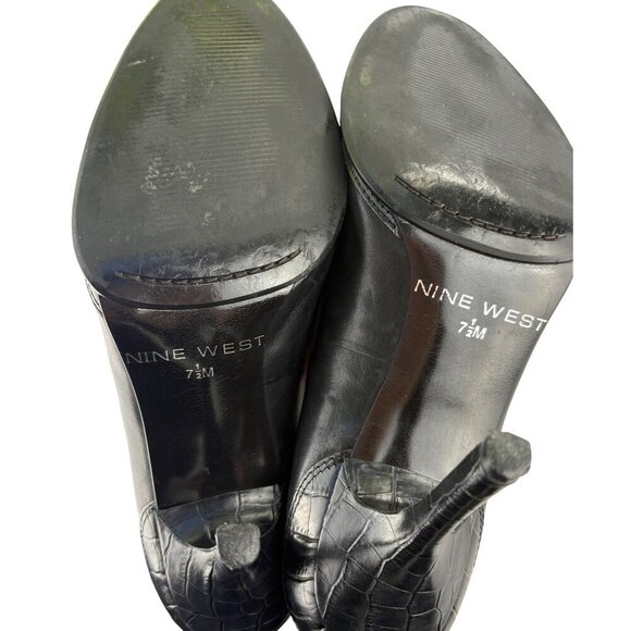 Nine West Black Leather Career Pumps with Croc-Embossed Trim Size 7.5 M - Picture 7 of 9